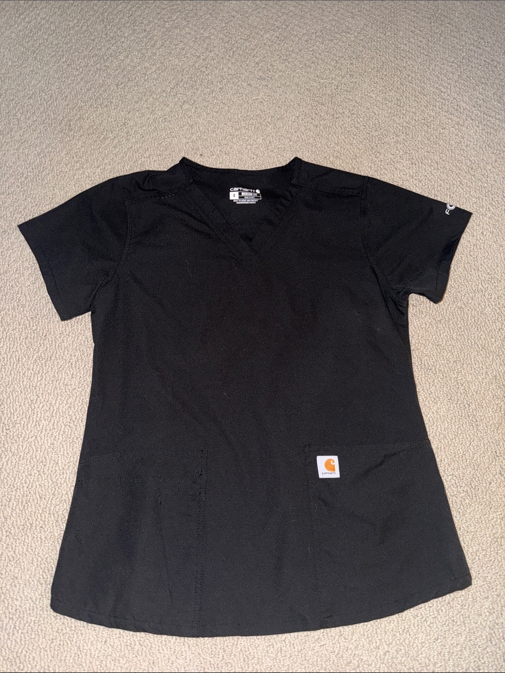 Womens Carhartt Black V-Neck Modern Fit Force Scrub Top with Logo Patch